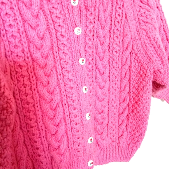 Girls Handmade Cable Knit Crew Neck Cardigan - Picture 4 of 13